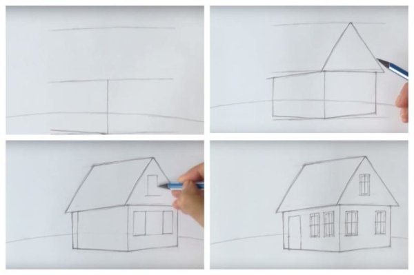 Поэтапное рисование домика
