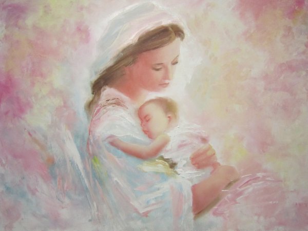 Мама с ребенком акварель