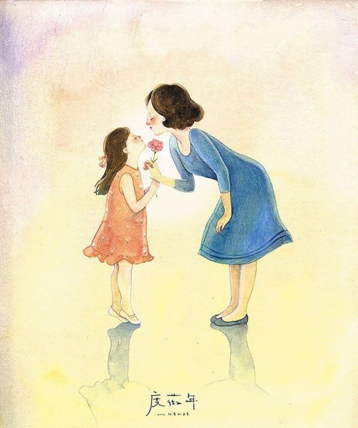 Мультяшная девочка с мамой