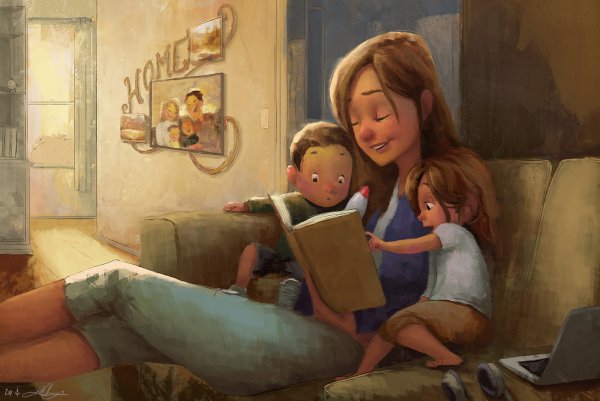 Мама и дочка рисунок