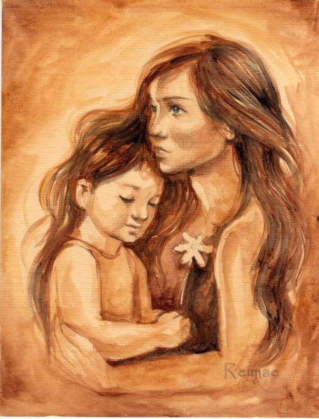 Мама с ребенком акварель