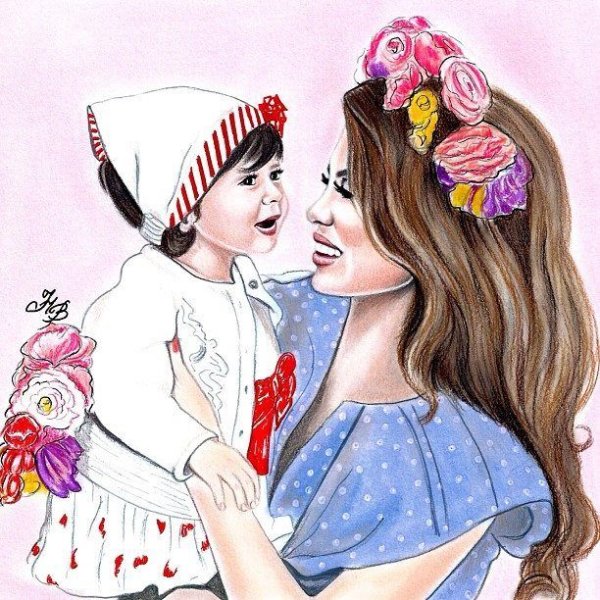 Мама и дочка рисунок