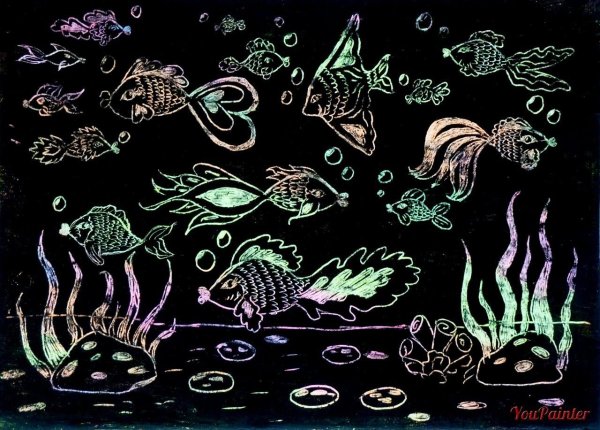 Техника граттаж морские обитатели