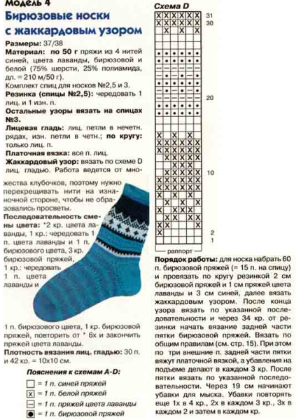 Жаккард для носков спицами схемы и описание