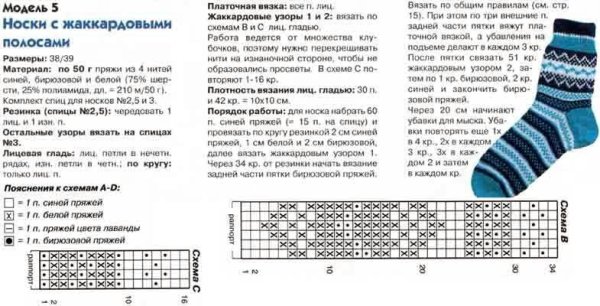 Схема вязания носков с косами спицами