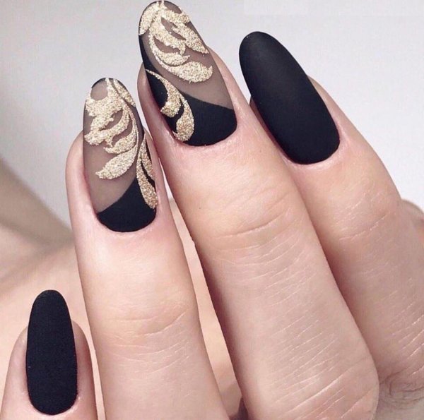 Маникюр вуаль черный