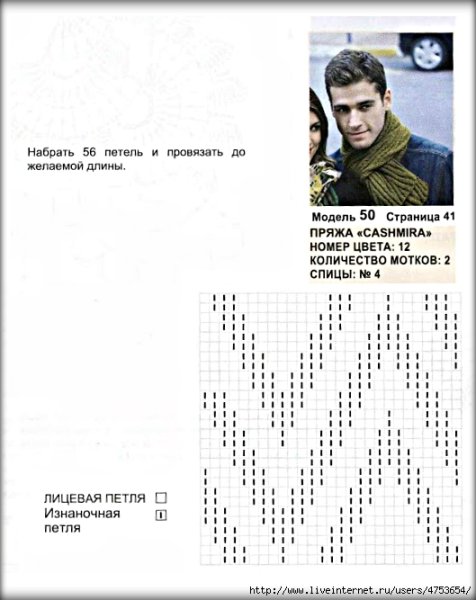 Шарф-труба мужской спицами схема вязания