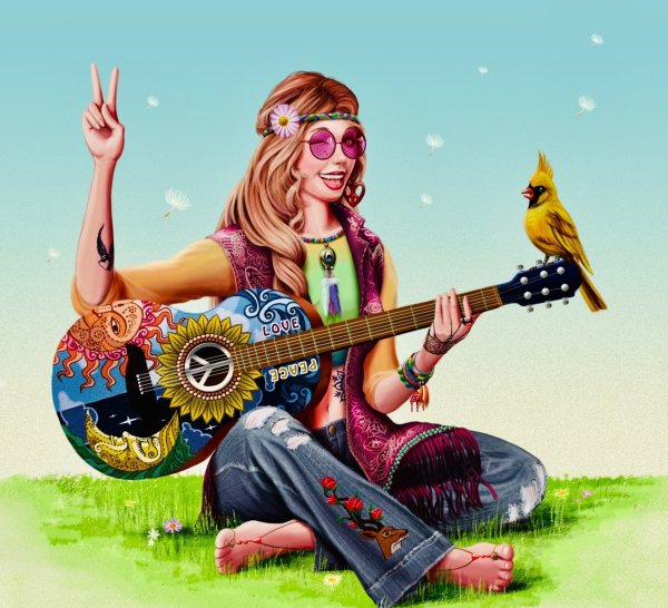 Девушка хиппи арт