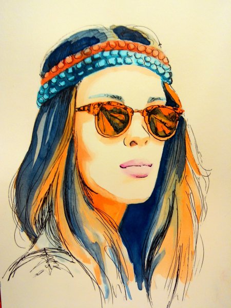 Девочка в стиле хиппи рисунок