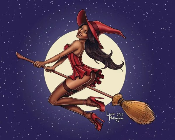 Ведьмочка блондинка на метле