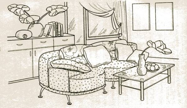 Эскиз комнаты с комнатными растениями