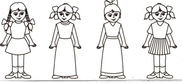 Раскраска девушка в платье в полный рост