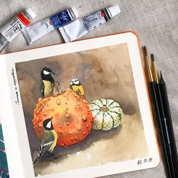 Рисунки акварелью в скетчбуке