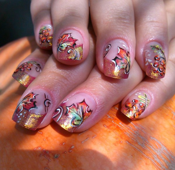 Осенние рисунки на ногтях