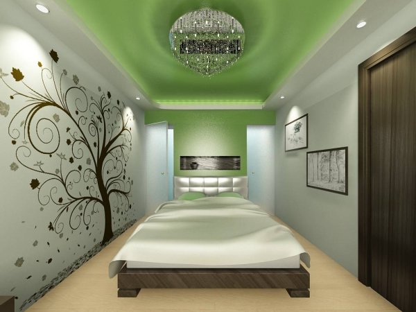 Интерьер длинной спальни