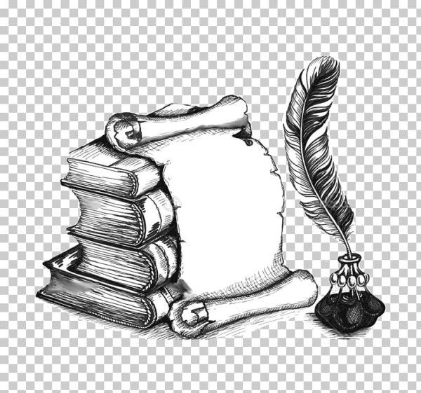 Чернильница с пером,свитком и книжкой