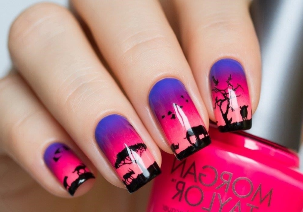 Градиентный маникюр с рисунком