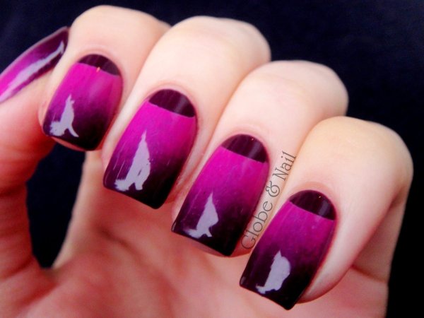 Розово черное омбре на ногтях