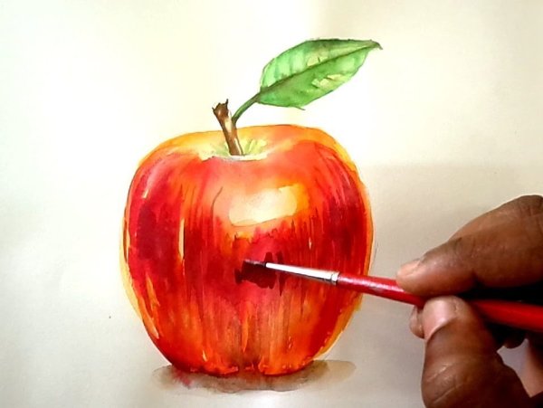 Рисование яблока красками