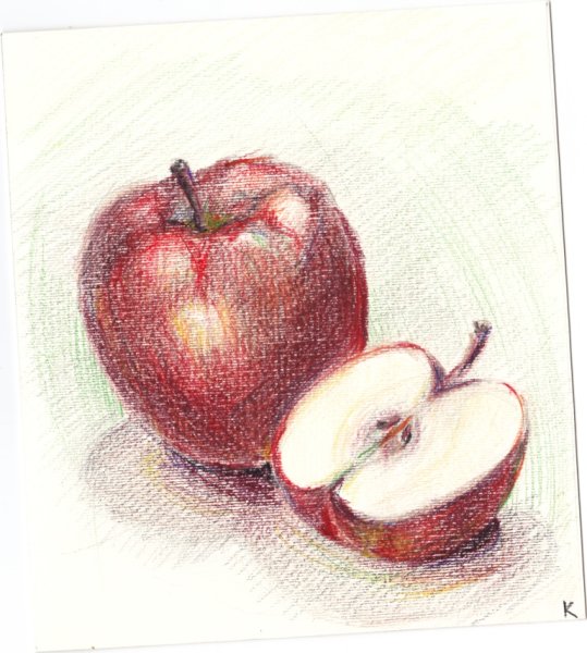 Рисование фруктов цветными карандашами