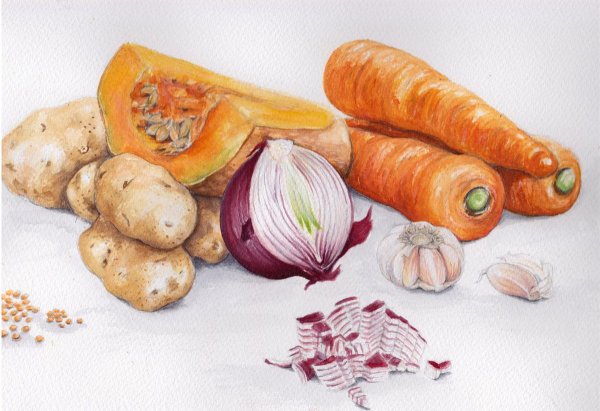 Овощи акварелью