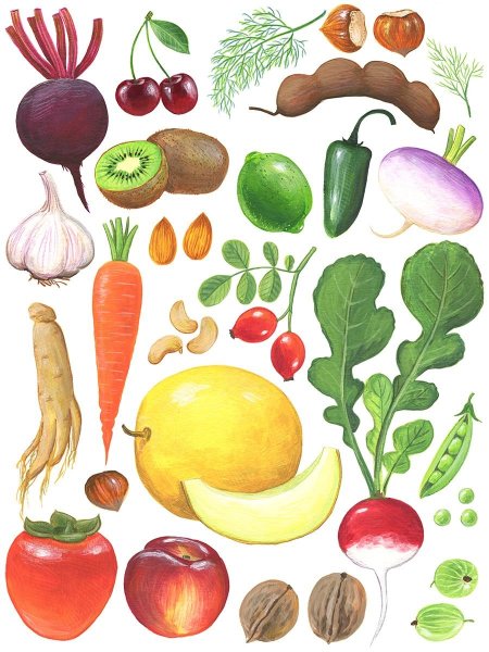 Нарисовать фрукты и овощи