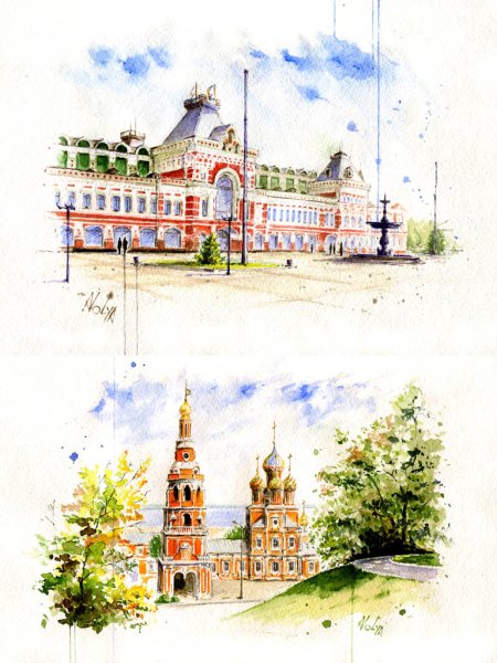 Церковь Ярославль акварелью