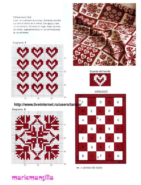 Жаккардовый плед спицами красно белый