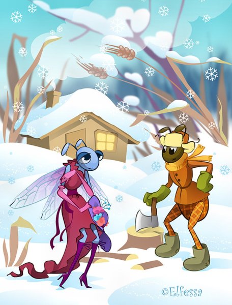 Рисунок к басне Стрекоза и муравей