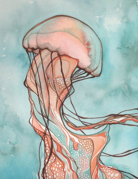 Медуза акварелью
