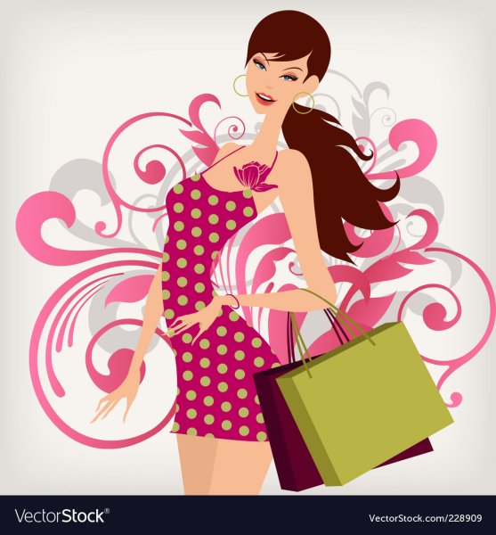 Нарисованная девушка с покупками