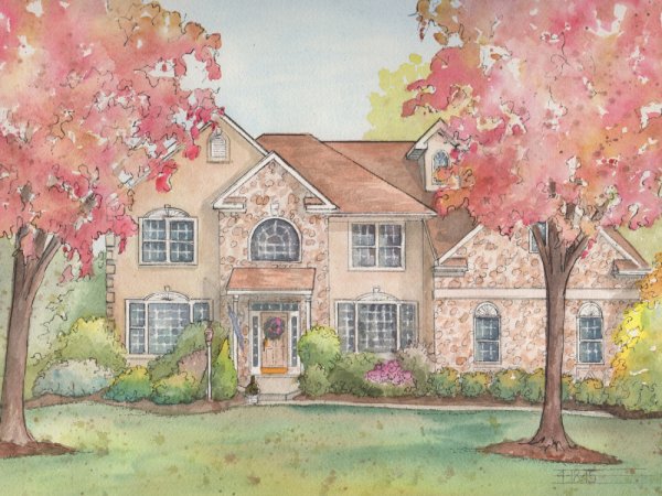 Дома акварелью