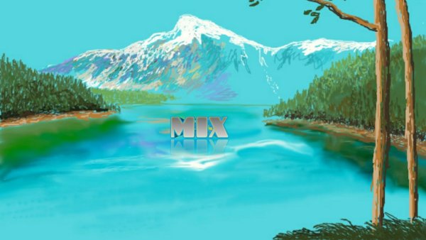 Мультяшную картинку горы с озером