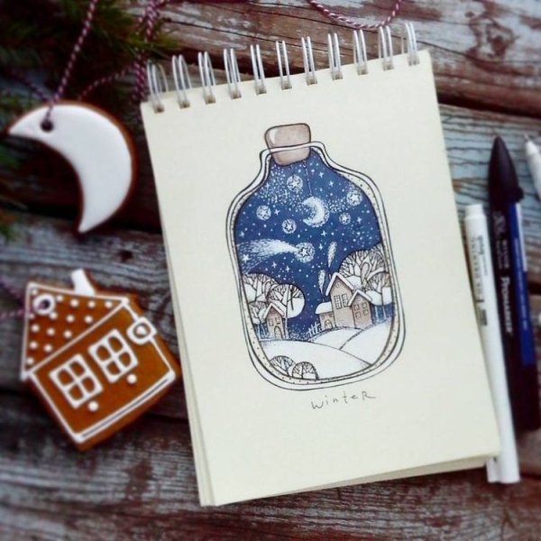 Новогодний скетч фломастерами