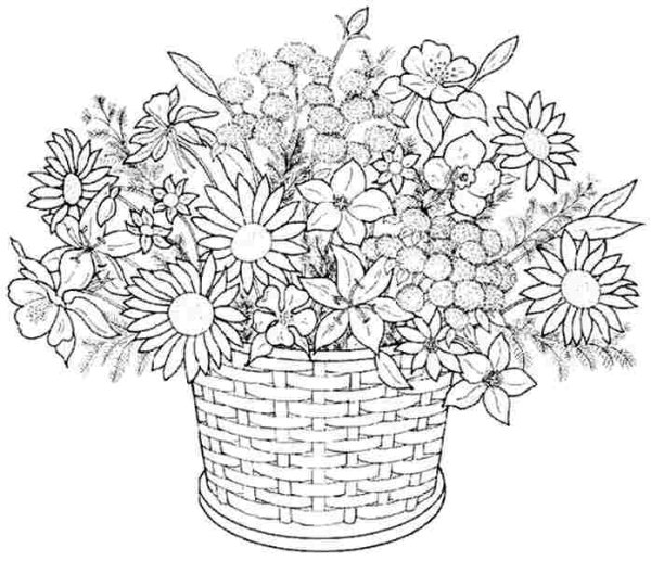 Корзинка с цветами раскраска