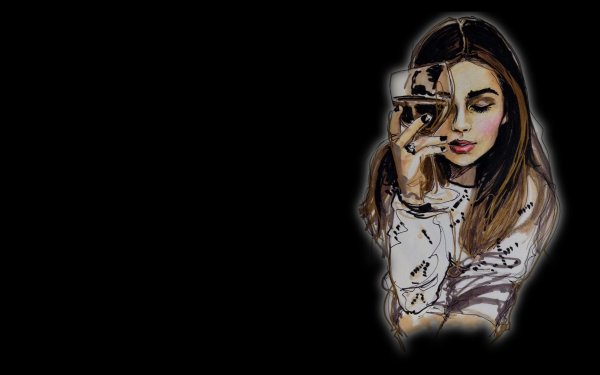 Нарисованная девушка на черном фоне