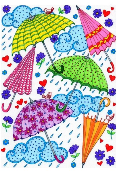 Рисование разноцветные зонтики