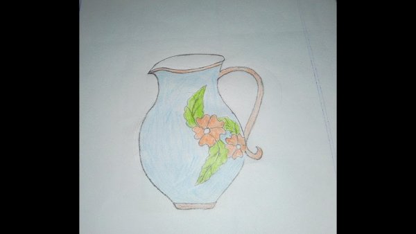 Нарисованный красками кувшин с листиками