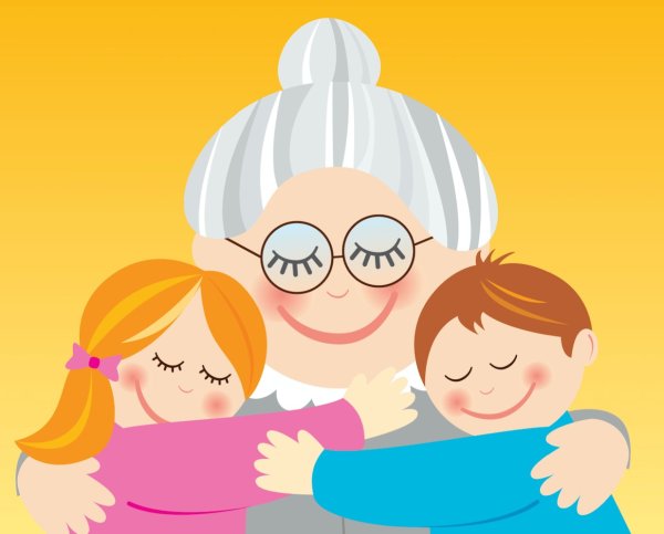 Бабушка с внуками иллюстрация