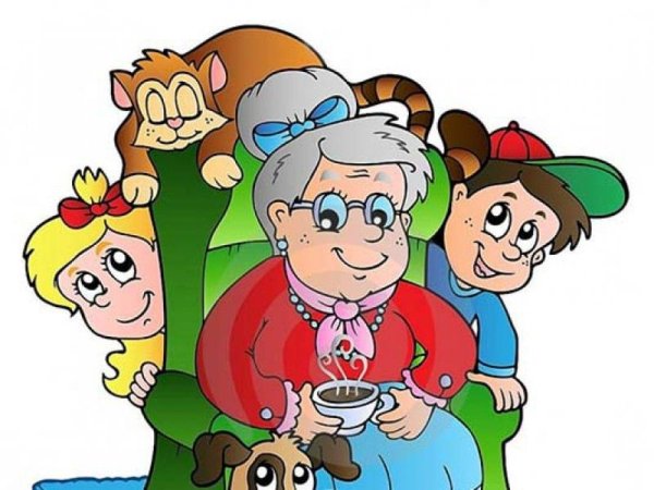Мультяшная бабушка с внуками