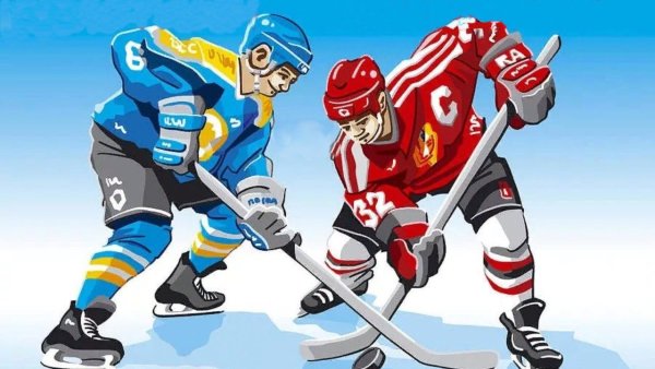 Хоккеист акварель