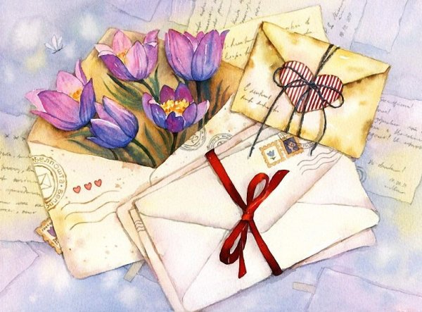 Открытка с конвертом и цветами