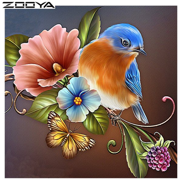 Красивые Рисованные цветы и птицы