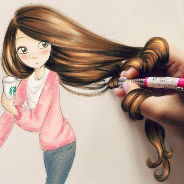 Девушка с длинными волосами арт