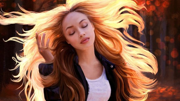 Нарисованная девушка с длинными волосами