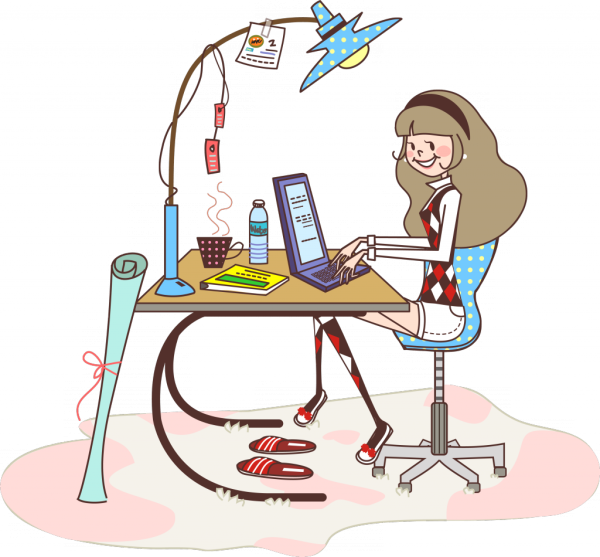 Девушка за компьютером иллюстрация