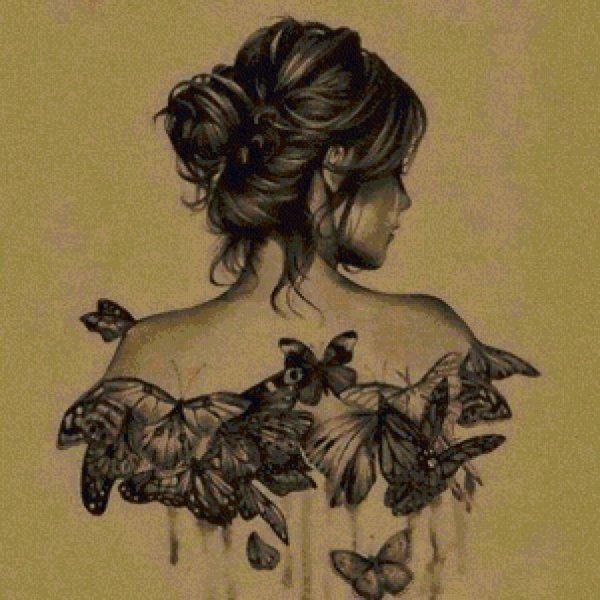 Рисованная девушка со спины