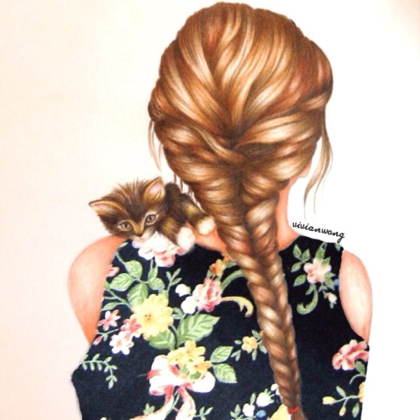 Девушка в цветах со спины