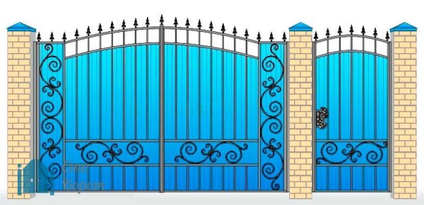 Ворота из профнастила с элементами ковки