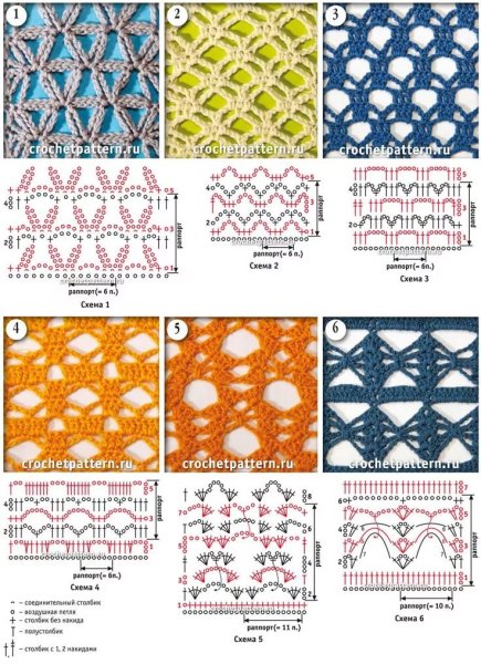 Ажурные рисунки крючком со схемами